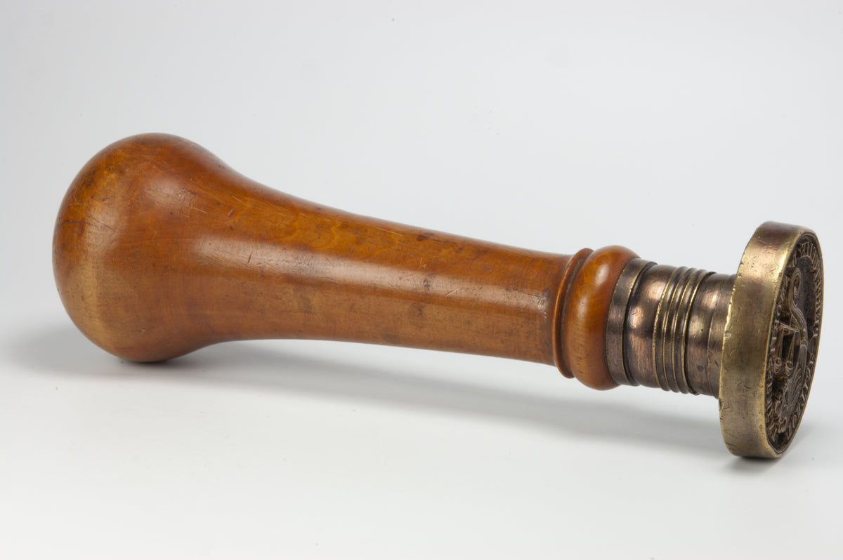 19thc French Brass Wood Investment Corporate Desk Stamp