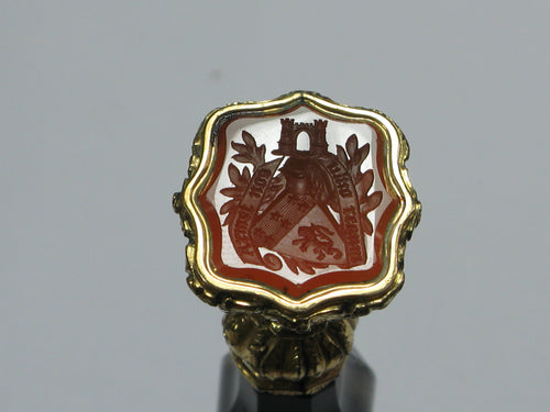 A HARDSTONE AND GILT-METAL ENGLISH DESK SEAL - PORTAL FAMILY