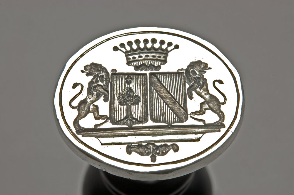 Fine Marked Silver & Ebony Desk Seal Count's Marriage Armorial