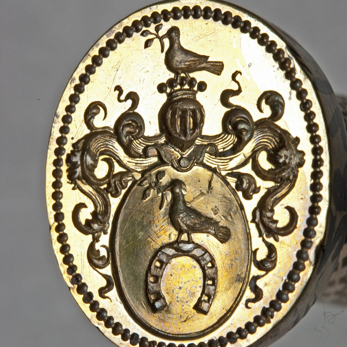 c1840 French Silver, Gilt, Brass, Rubies and Citrine Armorial Desk Seal