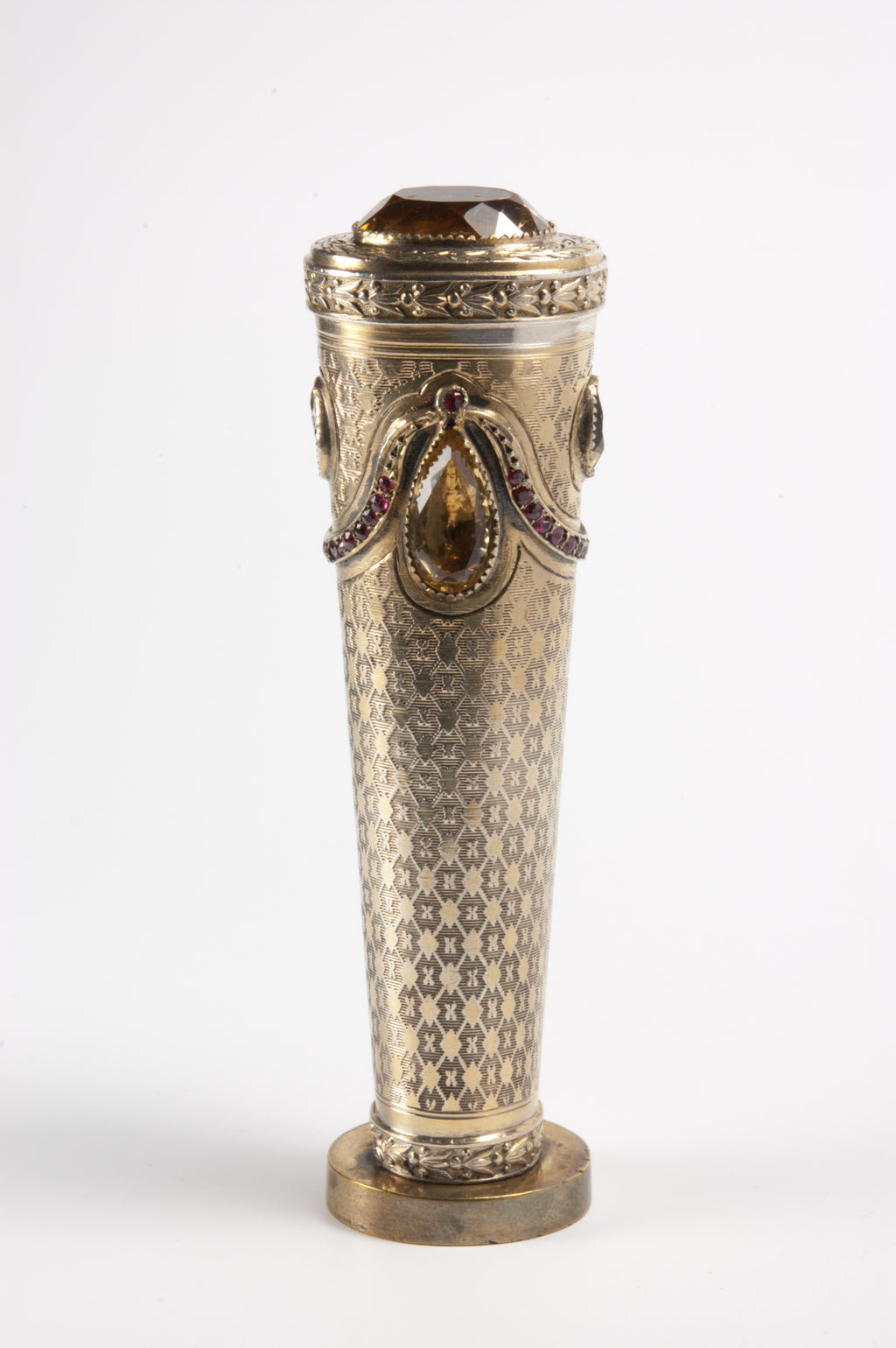 c1840 French Silver, Gilt, Brass, Rubies and Citrine Armorial Desk Seal