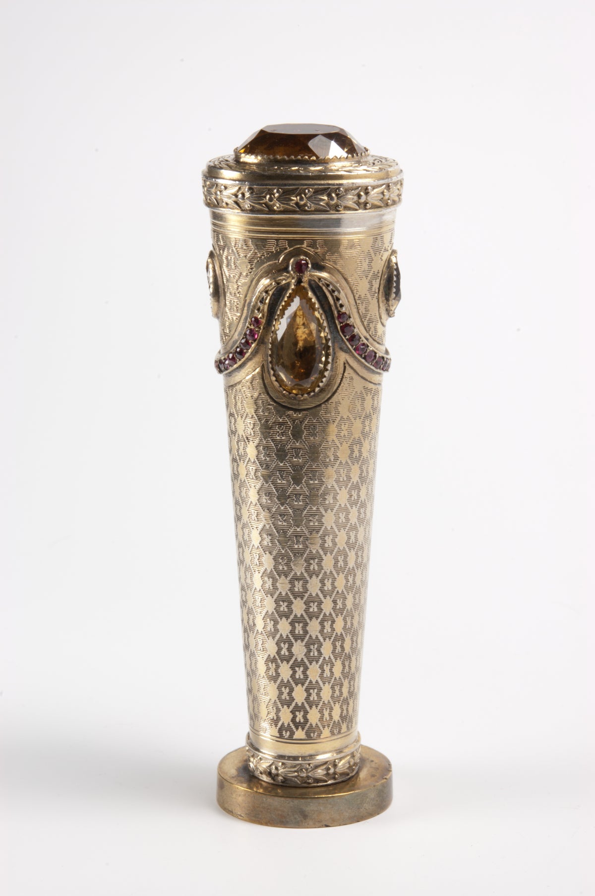 c1840 French Silver, Gilt, Brass, Rubies and Citrine Armorial Desk Seal
