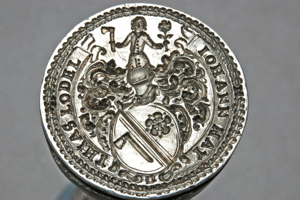 18thC Dutch Steel & Silver Personal Armorial Desk Seal - Johann Matthias Lodel