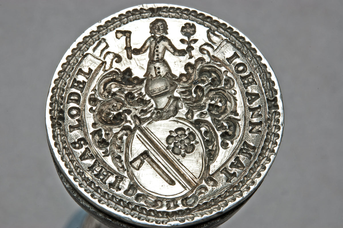 18thC Dutch Steel & Silver Personal Armorial Desk Seal - Johann Matthias Lodel