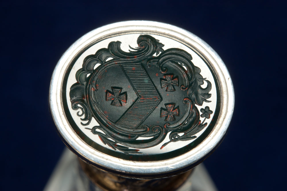 19thC Crystal, Silver and Bloodstone Armorial Desk Seal