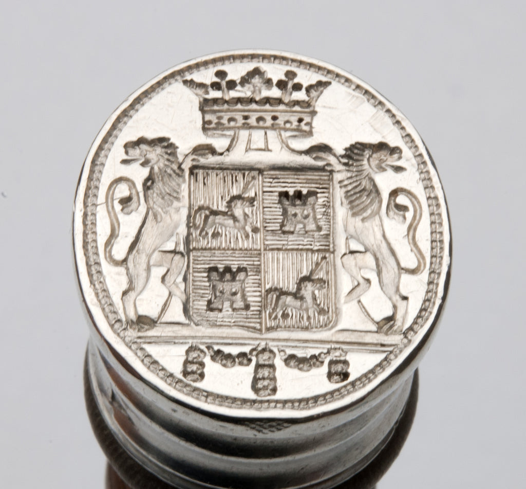 SILVER AND WOOD FRENCH MARQUIS' ARMORIAL DESK SEAL