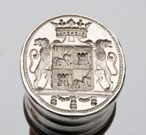 SILVER AND WOOD FRENCH MARQUIS' ARMORIAL DESK SEAL