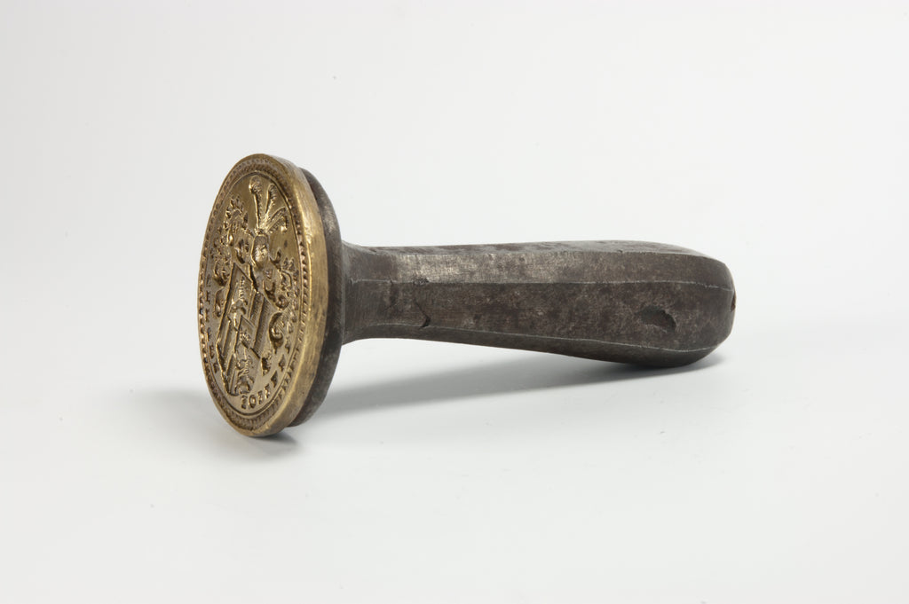 Late 18thC Brass & Steel Bavarian Personal Armorial Desk Seal - IONNES GREGOR KOFFLER