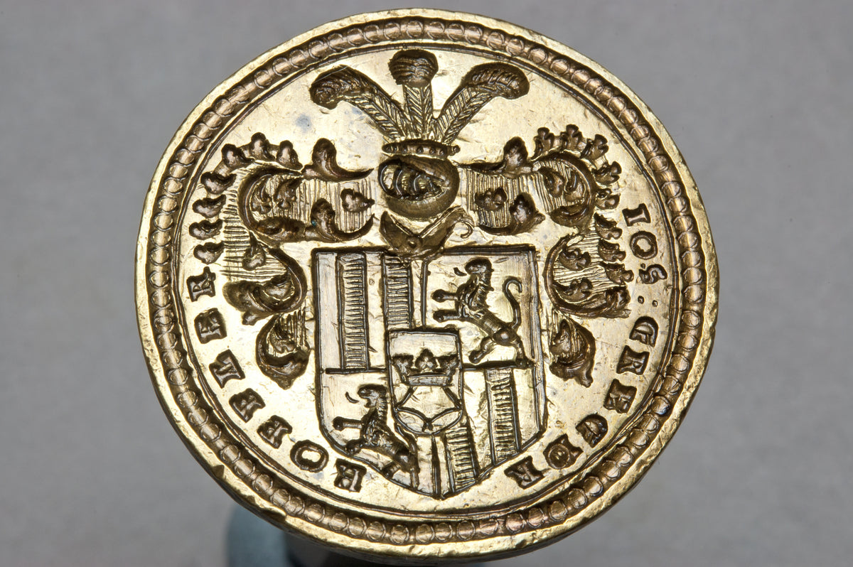 Late 18thC Brass & Steel Bavarian Personal Armorial Desk Seal - IONNES GREGOR KOFFLER
