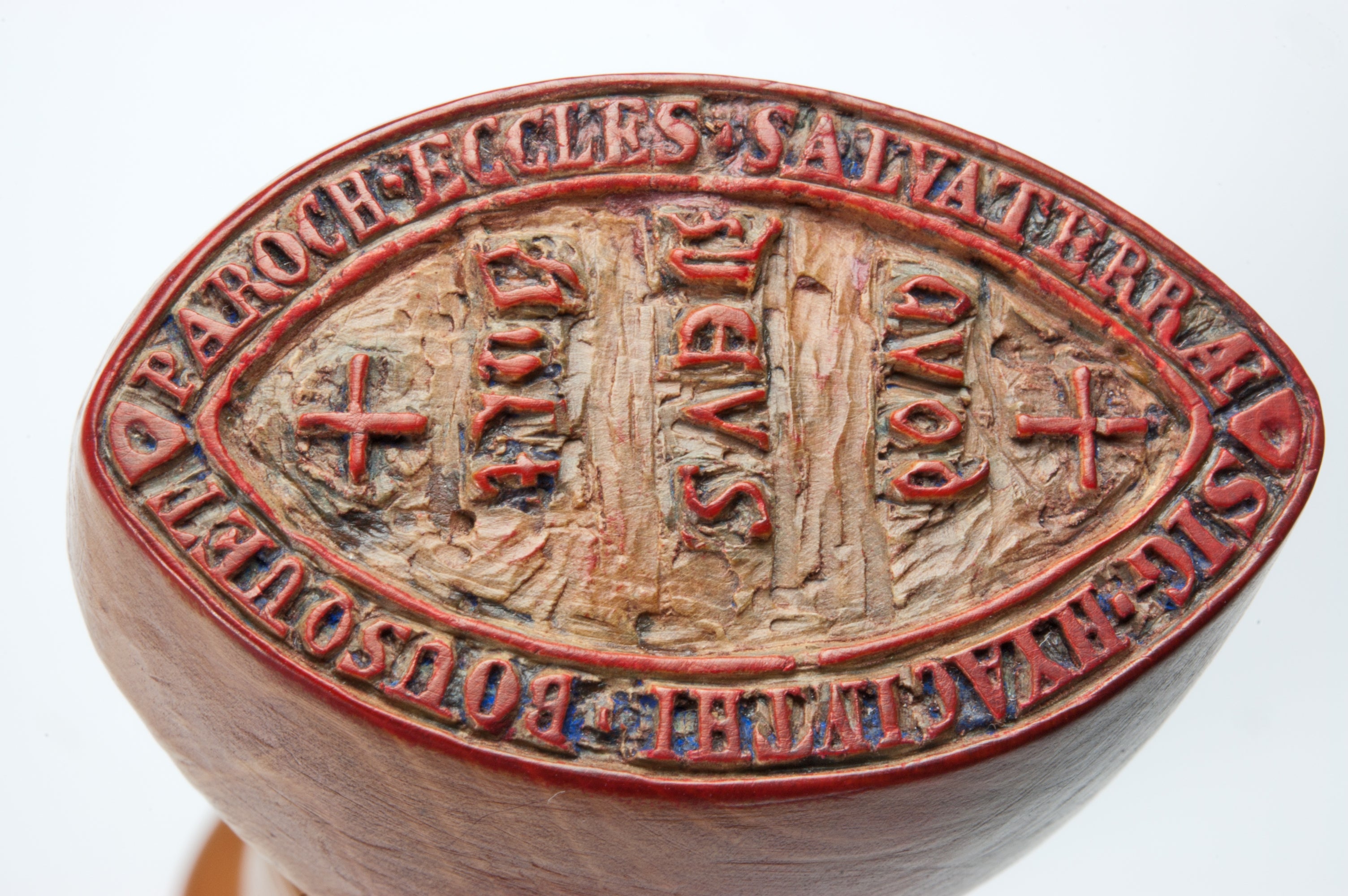 Closeup of antique wax desk stamp matrix