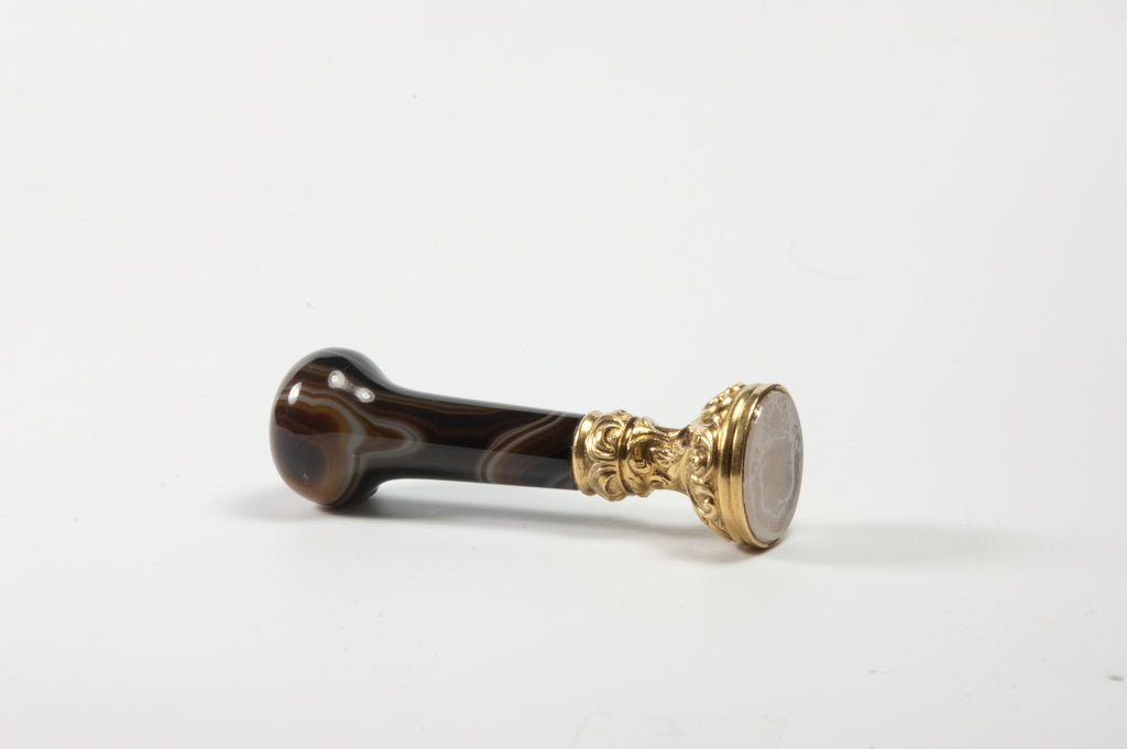 19thC Gold Mounted Hardstone Armorial Beehive Desk Seal - William Braikenridge