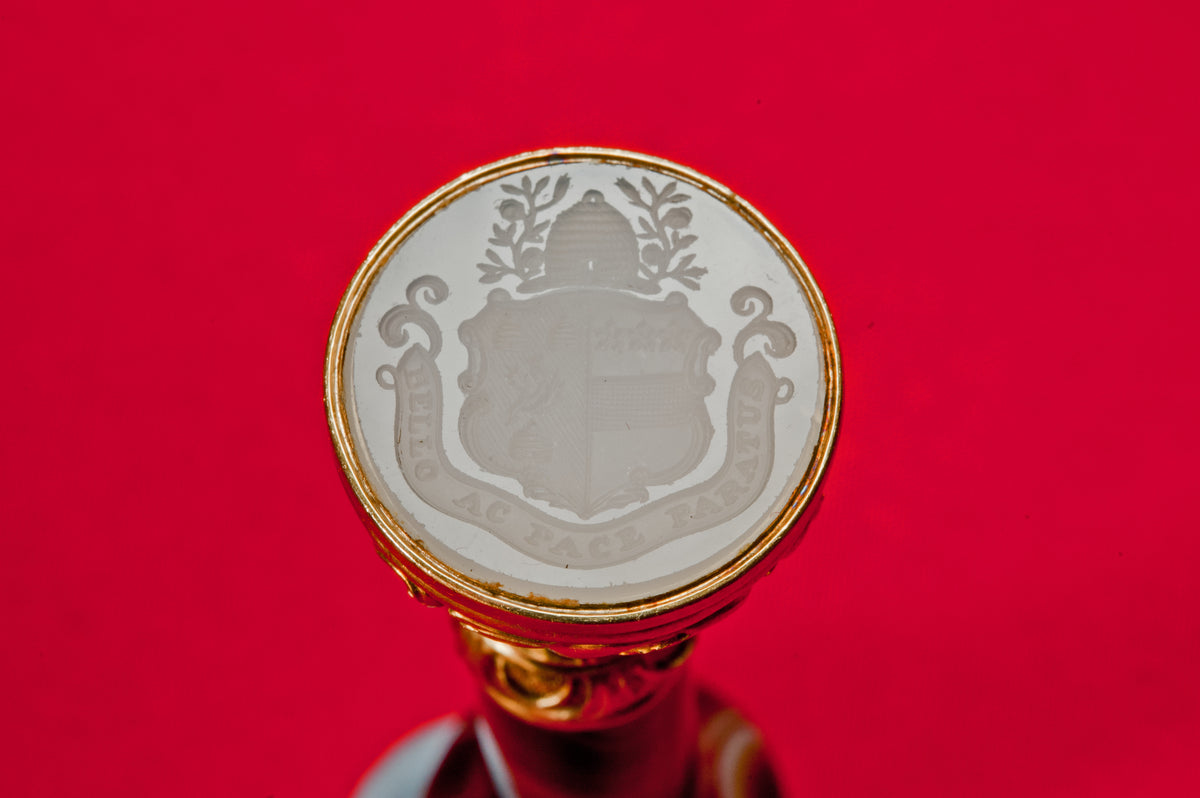 19thC Gold Mounted Hardstone Armorial Beehive Desk Seal - William Braikenridge