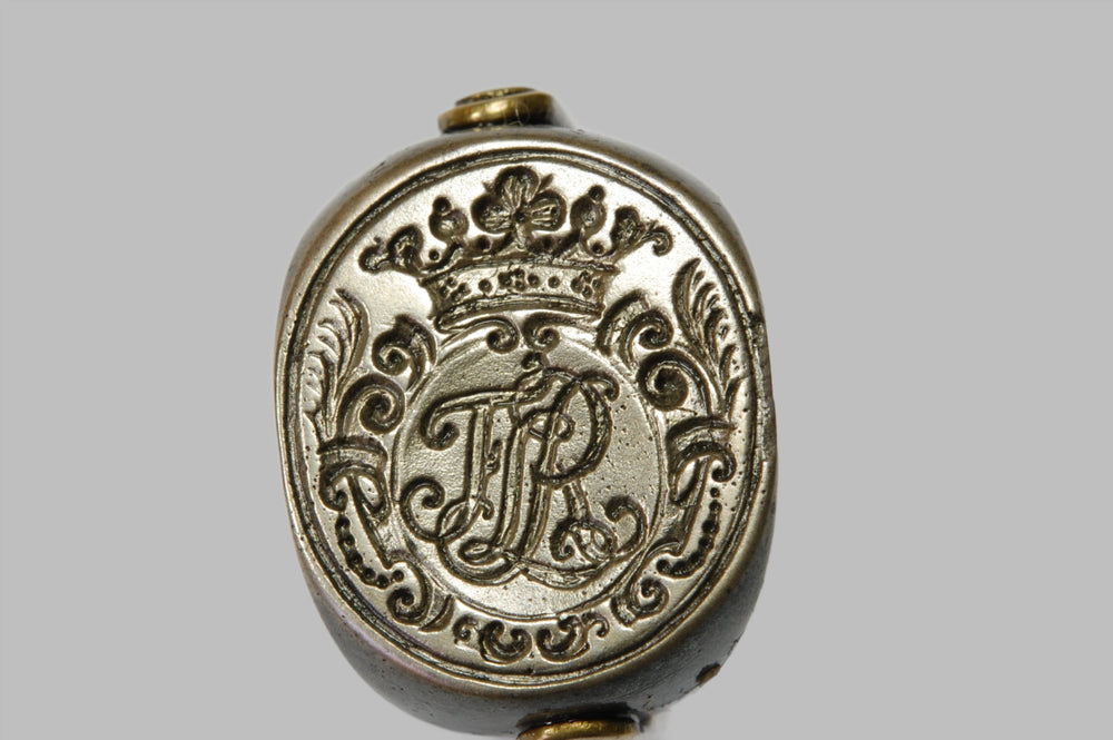 18thC Continental Brass & Steel Triple Rotating Armorial Fob Seal