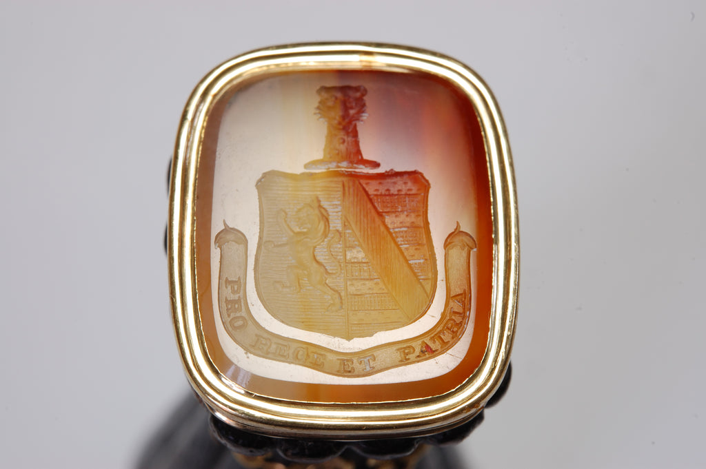 IRISH BOG OAK, GOLD AND AGATE ARMORIAL DESK SEAL