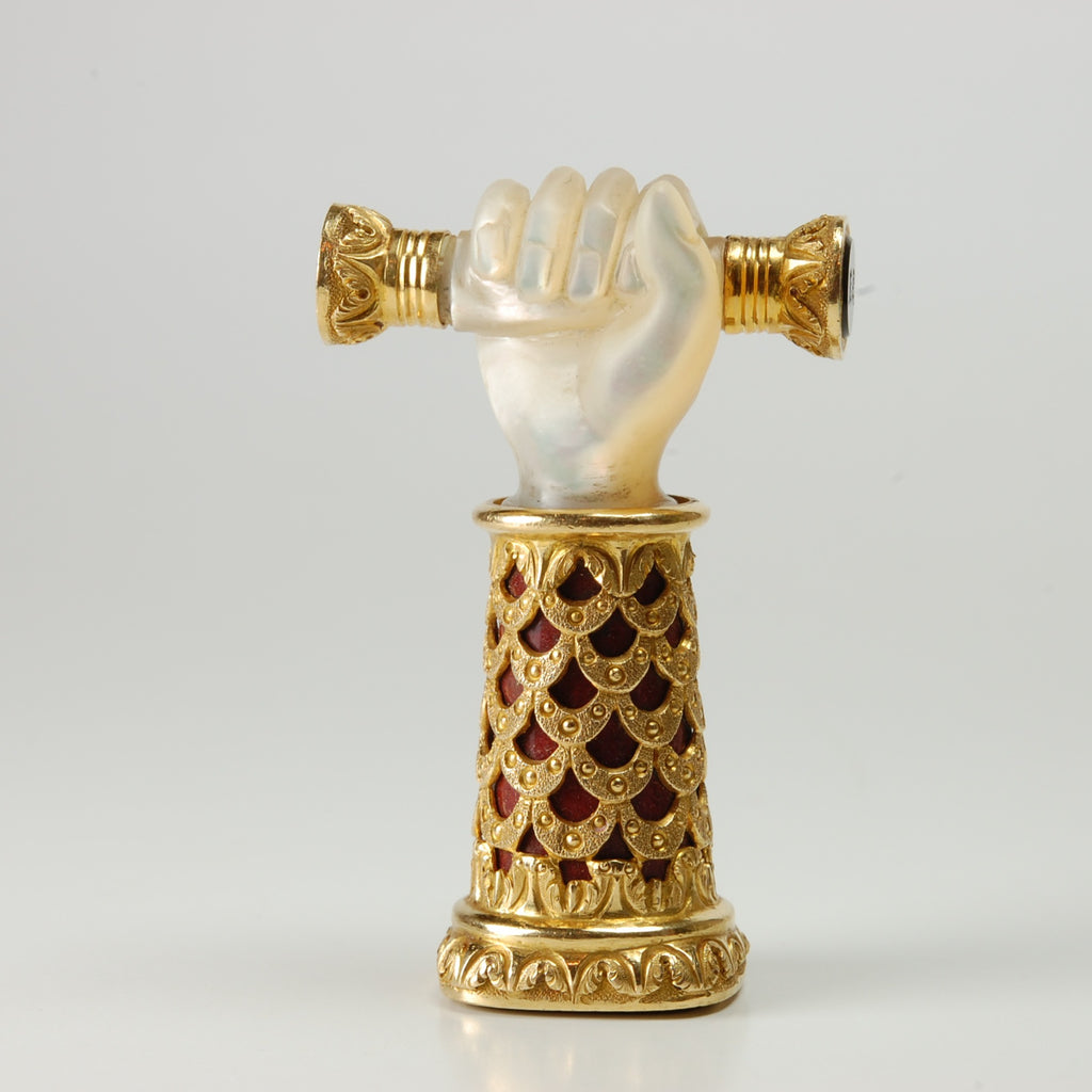 19thC Gold, Mother-o-Pearl & Hardstone "Hand" Desk Wax Seal