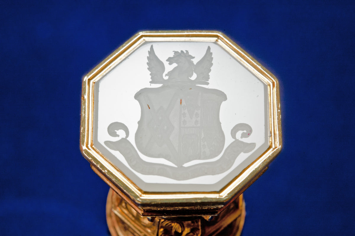 Fine Elaborate Gold Mounted Ceramic Armorial Seymour Tollemarche Duke of Somerset Desk Seal