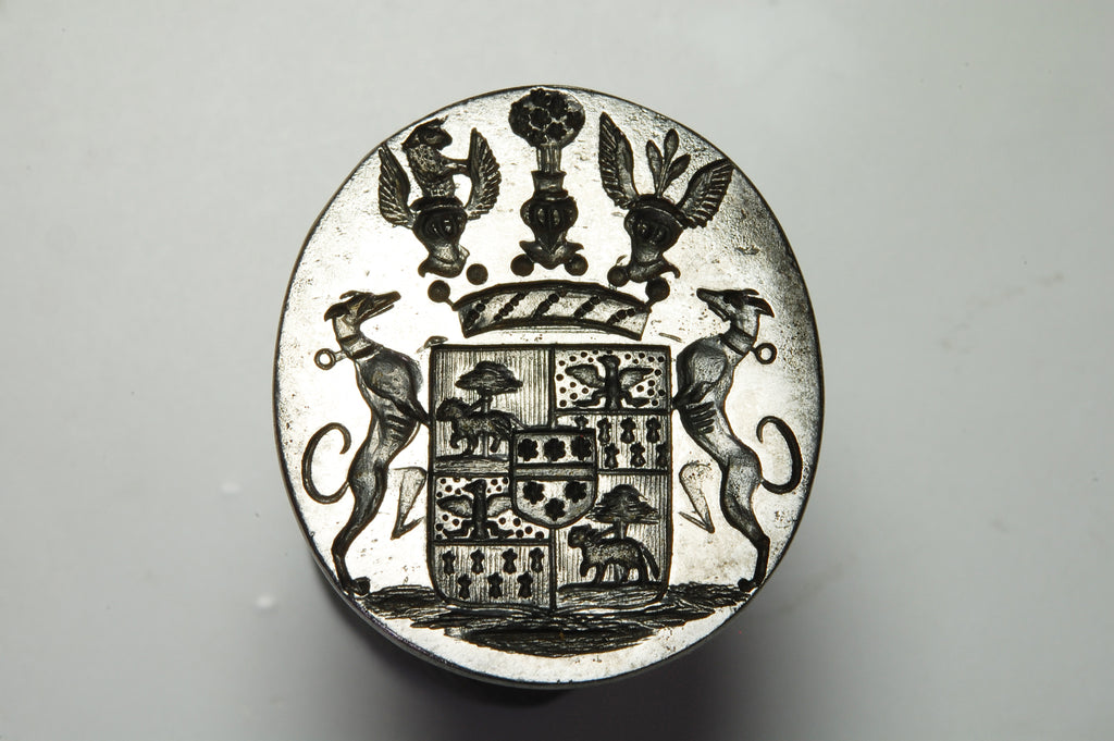 19thC Gilt & Steel Continental Armorial Fob Seal