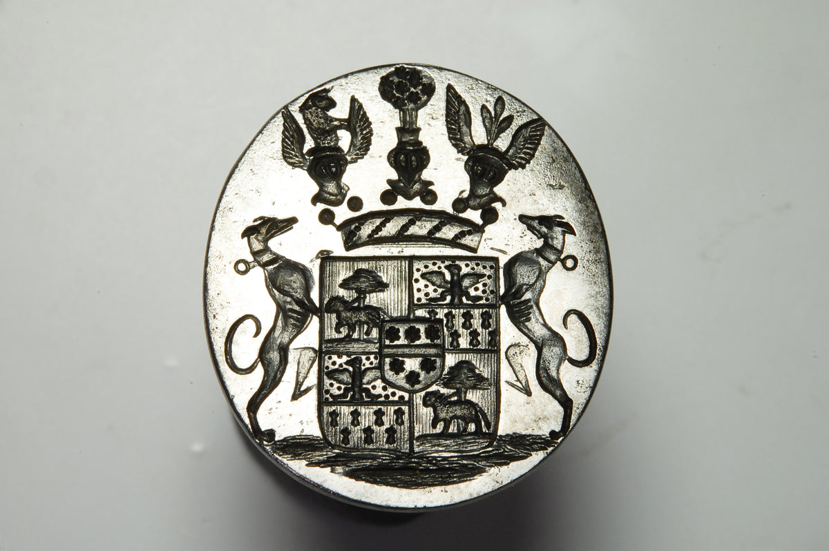 19thC Gilt & Steel Continental Armorial Fob Seal