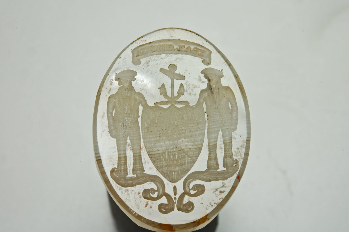 18thC Orkney Isles Hardstone Armorial Fob Seal - Leather Case - Seal of The Groat