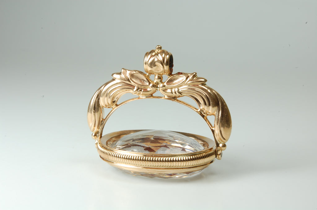Early 19thC Continental Gilt and Crystal Armorial Spinning Fob Seal & Pendant