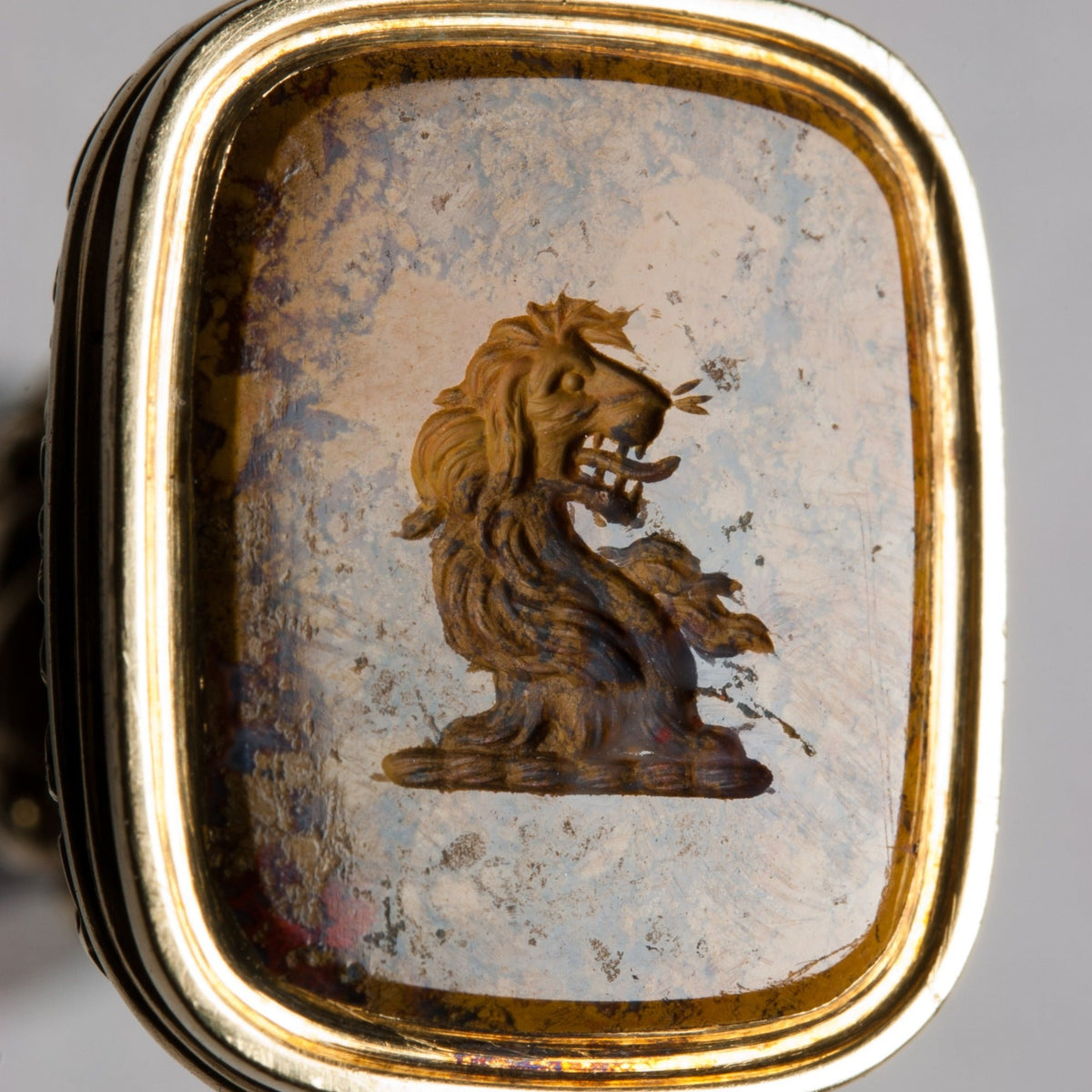 Closeup of lion matrix of wax seal
