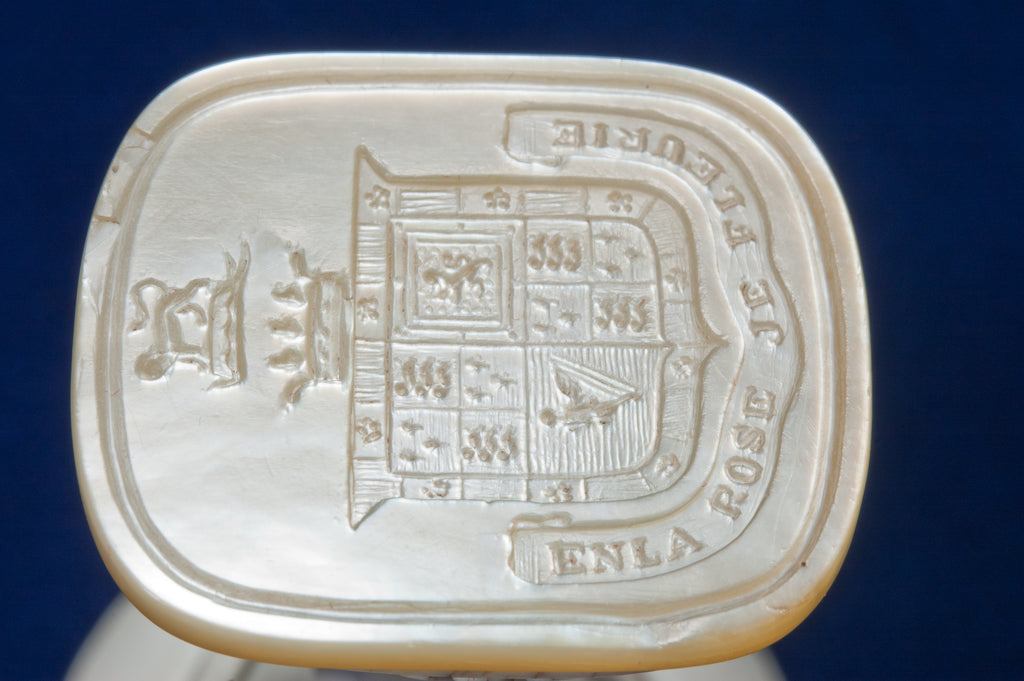Detail of antique armorial desk wax seal
