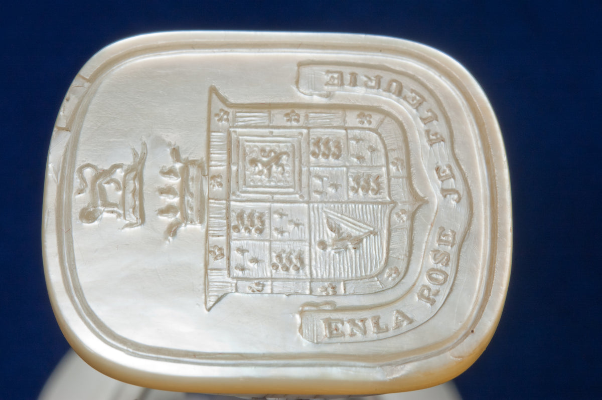 Detail of antique armorial desk wax seal