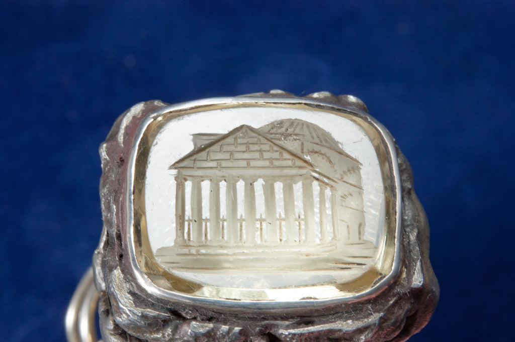 19thC Italian Iron, Silver & crystal Figurine Desk Seal - Pantheon, Rome