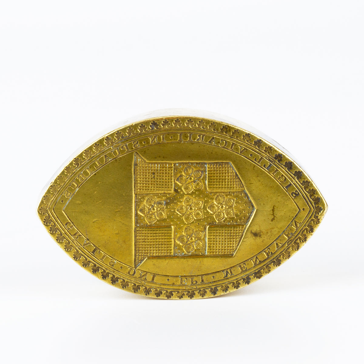 Closeup of matrix showing vicar general armorial and inscription