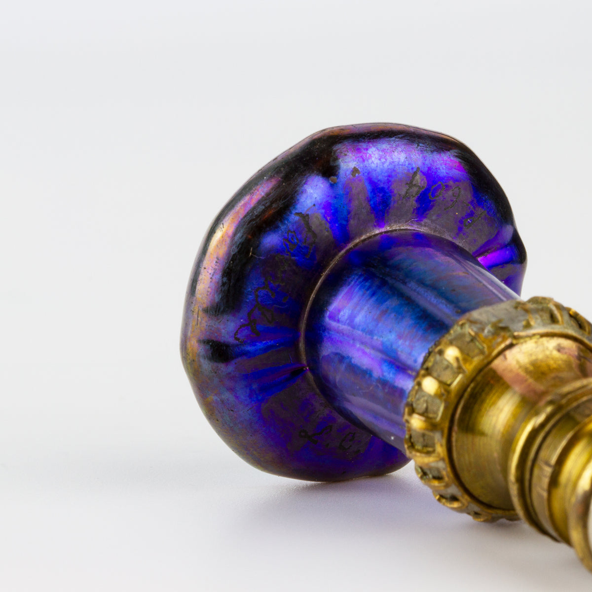 Glass, Yellow Metal and Steel Tiffany Favrile Desk Seal
