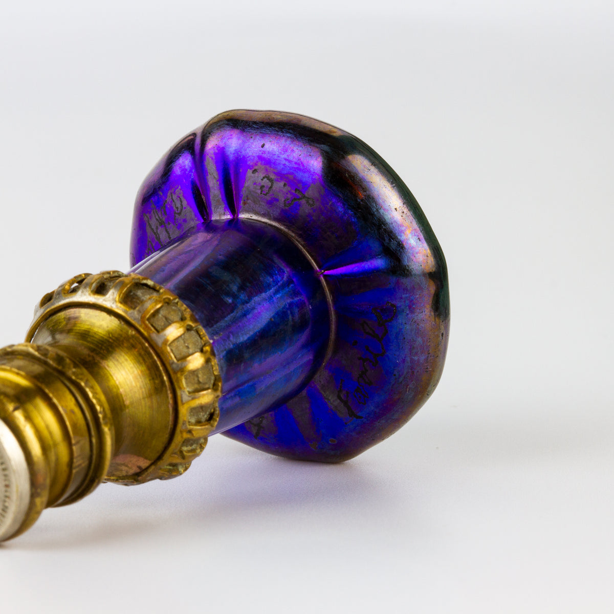 Glass, Yellow Metal and Steel Tiffany Favrile Desk Seal
