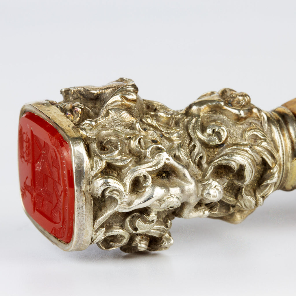 Detail of cast silver mount on antique wax seal