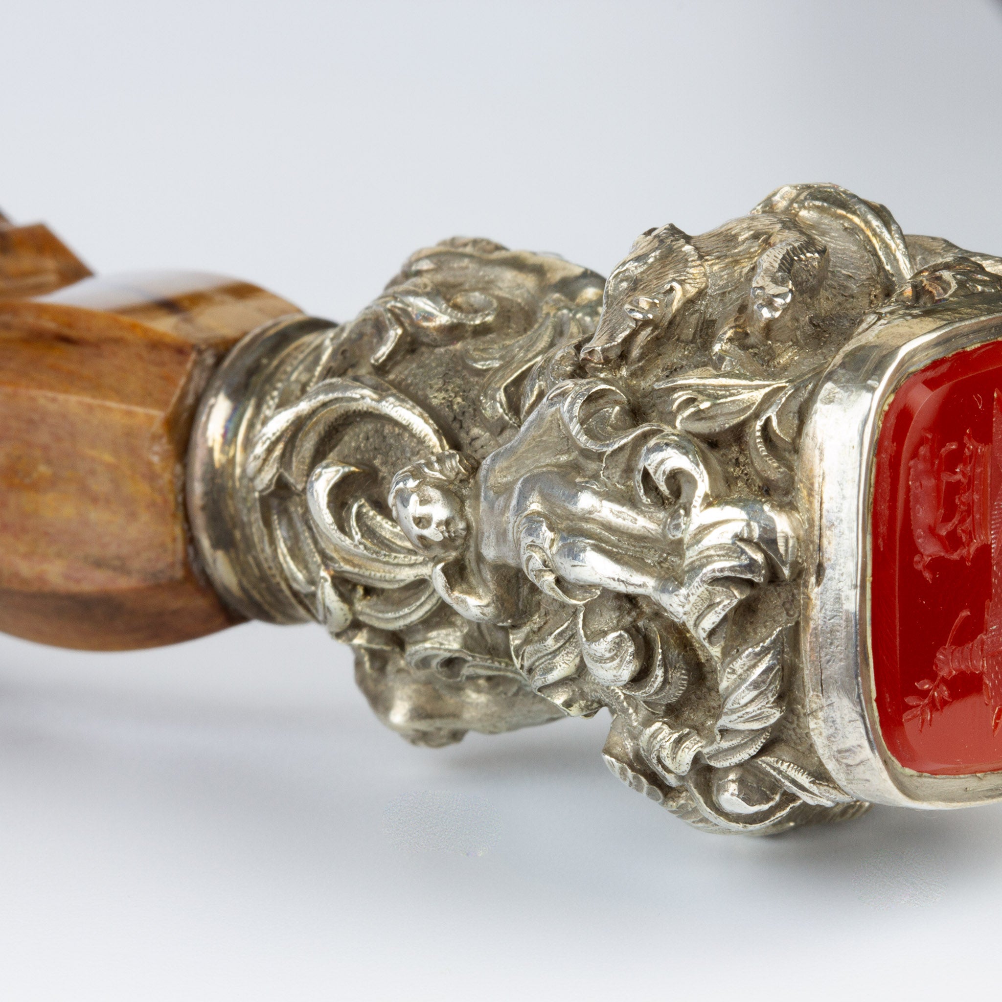 Detail of cast silver mount on antique wax seal Fitzgerald