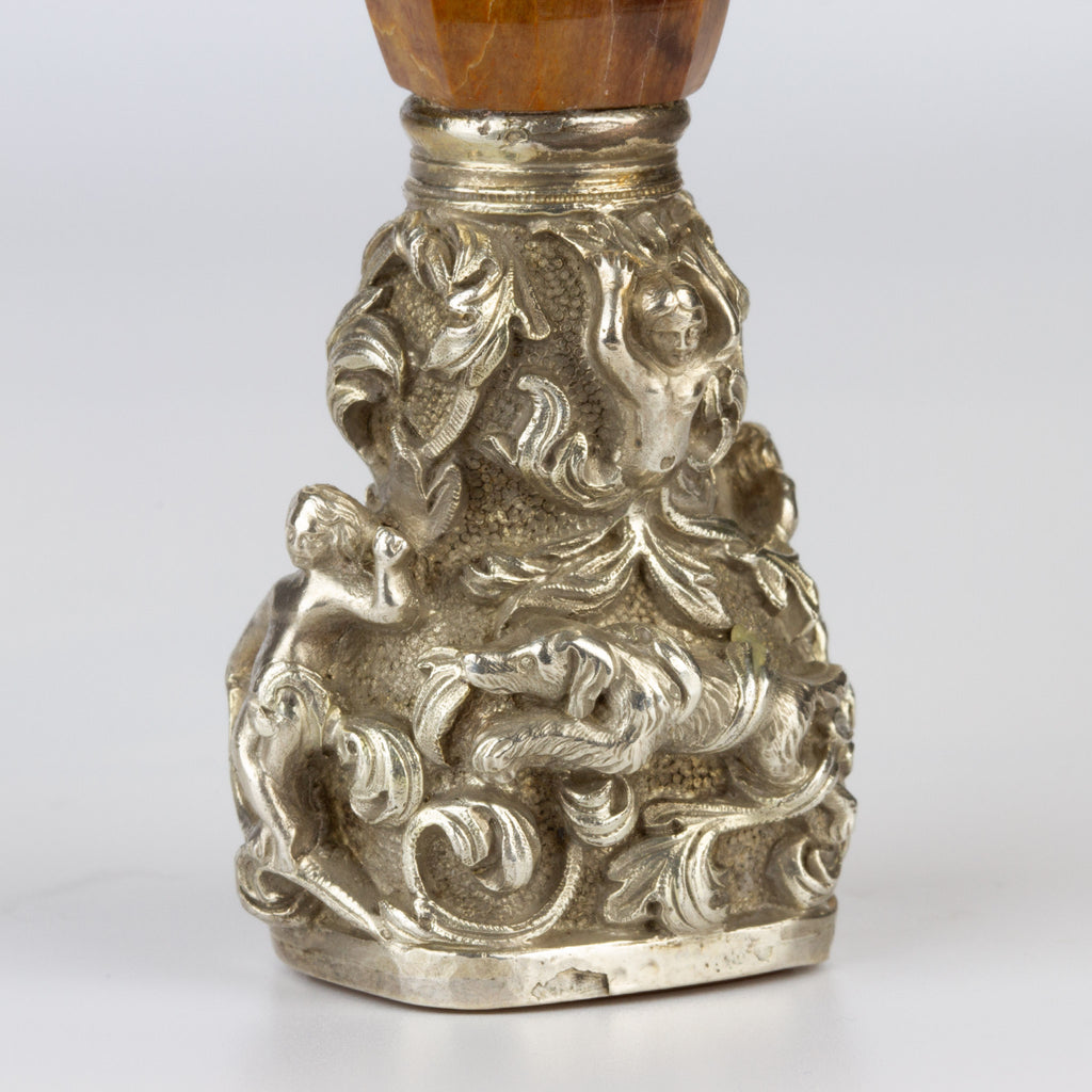 THE JOHN FITZGERALD, KNIGHT OF GLIN ANTIQUE SILVER AND HARDSTONE DESK WAX SEAL