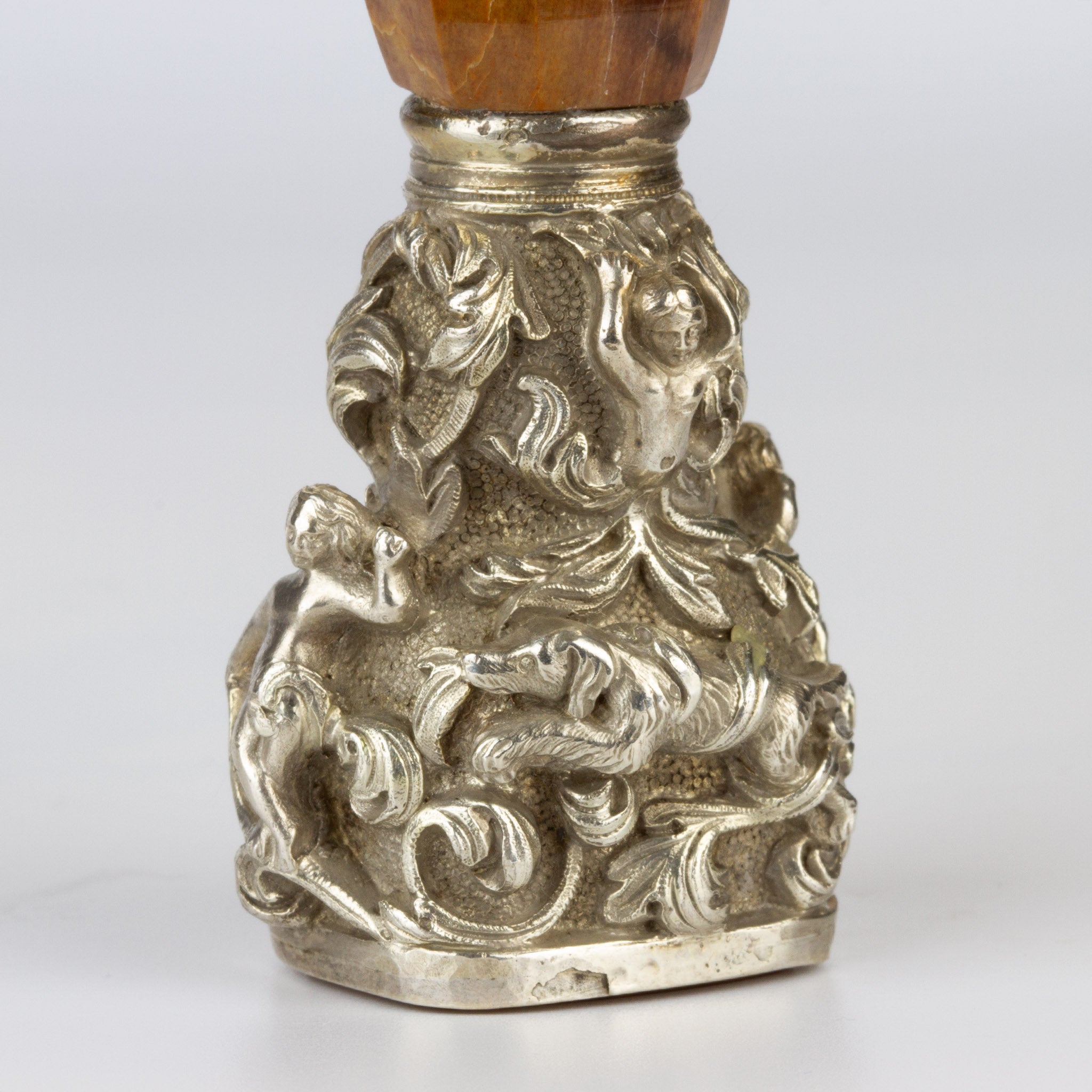 Substantial Antique Silver and Hardstone Desk Wax Seal - John Fitzgerald, Knight of Glin