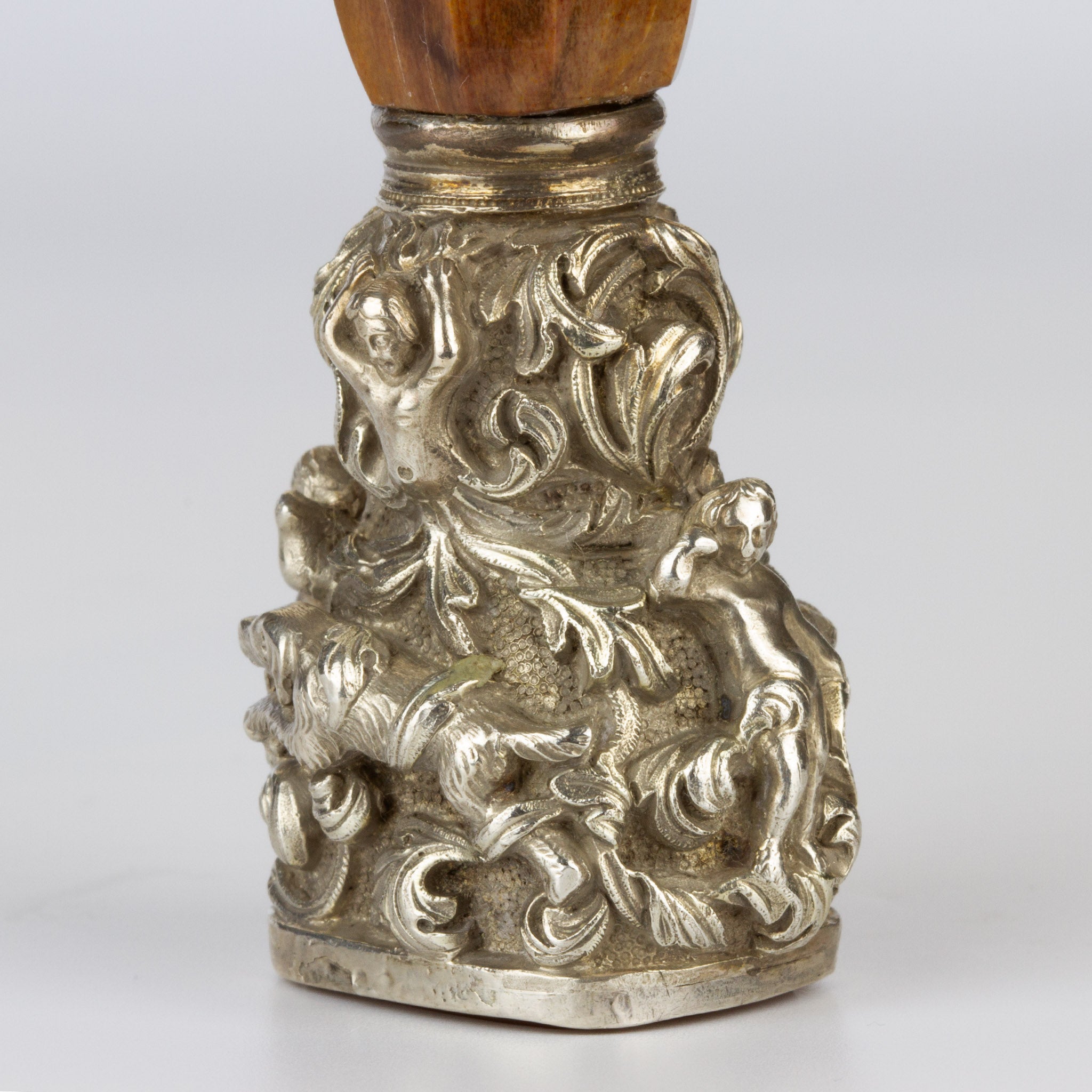 Detail of hunting scene on silver mount desk wax seal