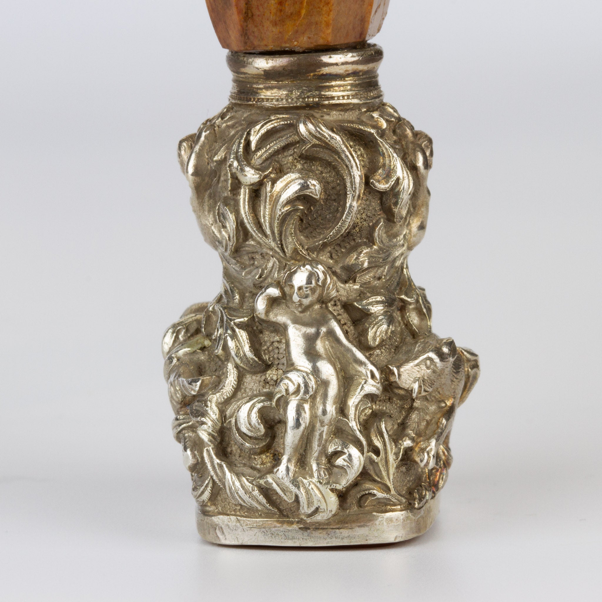 Detail of silver figure on antique wax seal