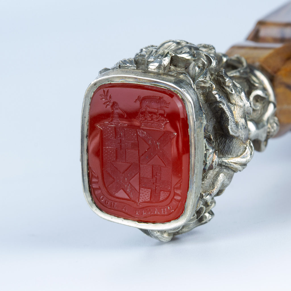 Armorial and motto on carnelian matrix antique wax seal Fitzgerald