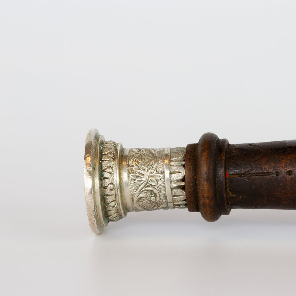 Silver and Wood Marriage Armorial Desk Seal with Decorative Engraving