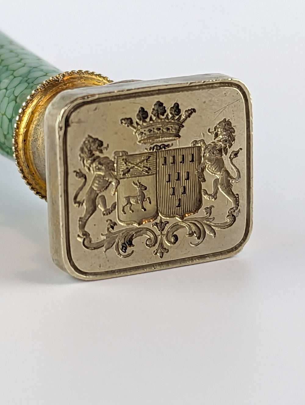 French 19th Century Silver and Green Shagreen Desk Seal - Rollant Dolo Family