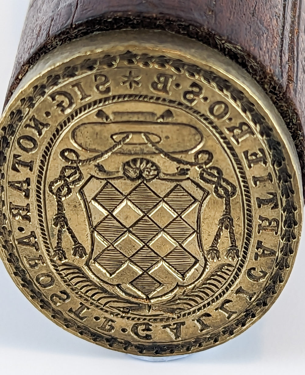 18thC Catholic Notary Brass and Wood Desk Seal