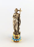 Full length of antique silver lady holding cross wax seal