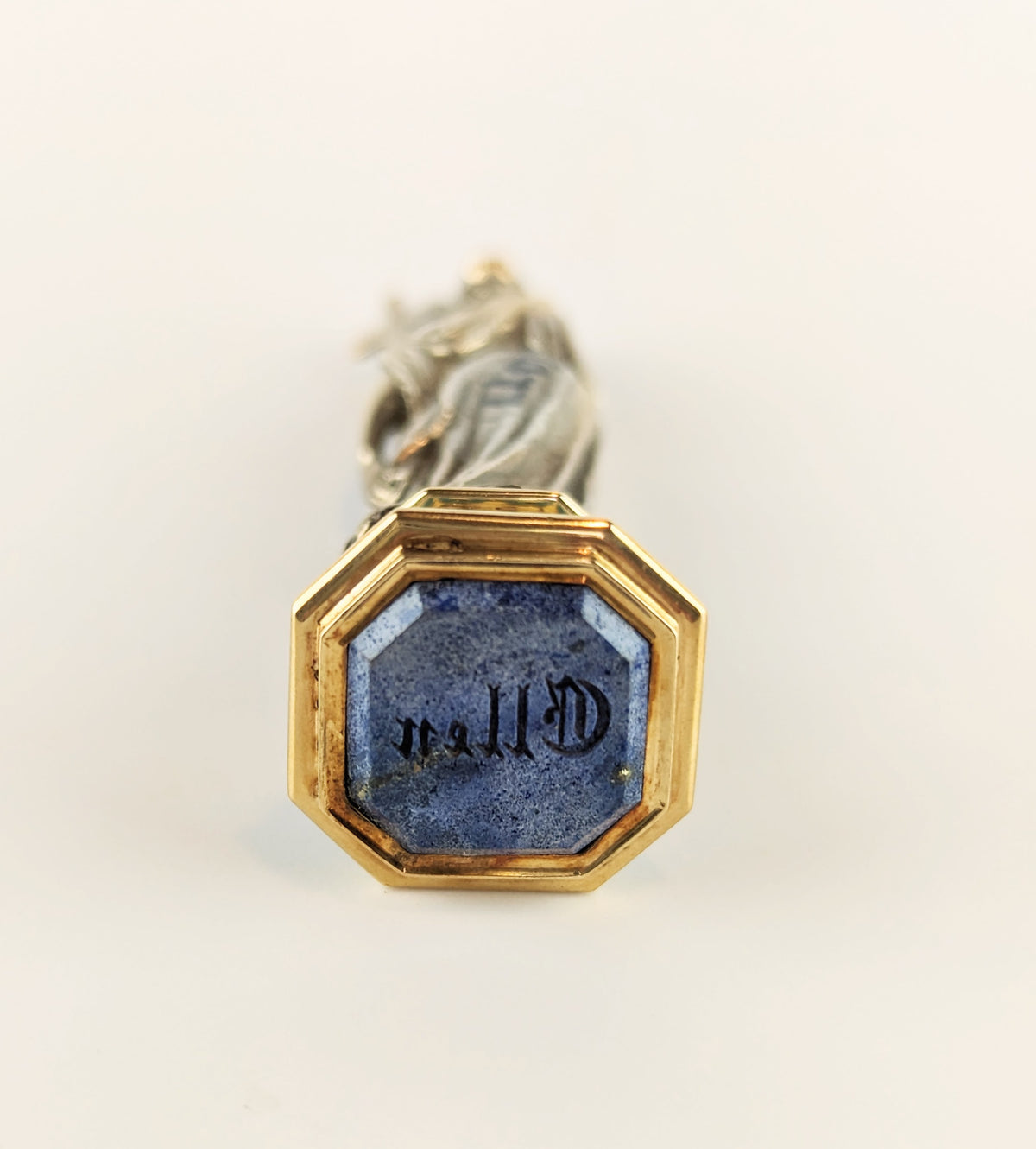 Lapis matrix detail of antique silver desk wax seal