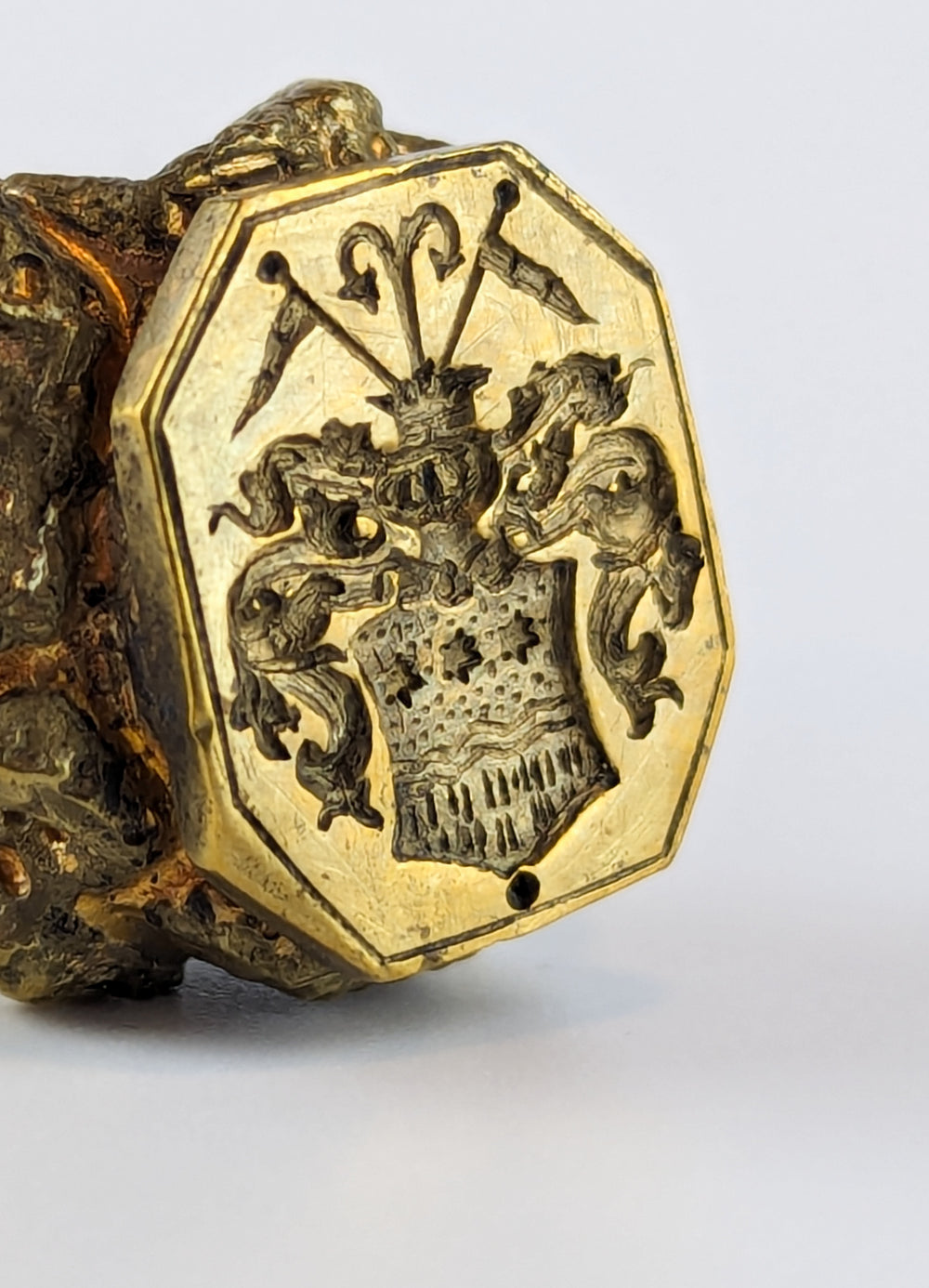 Unusual Lady's Leg Gilt Brass Continental Armorial Desk Seal