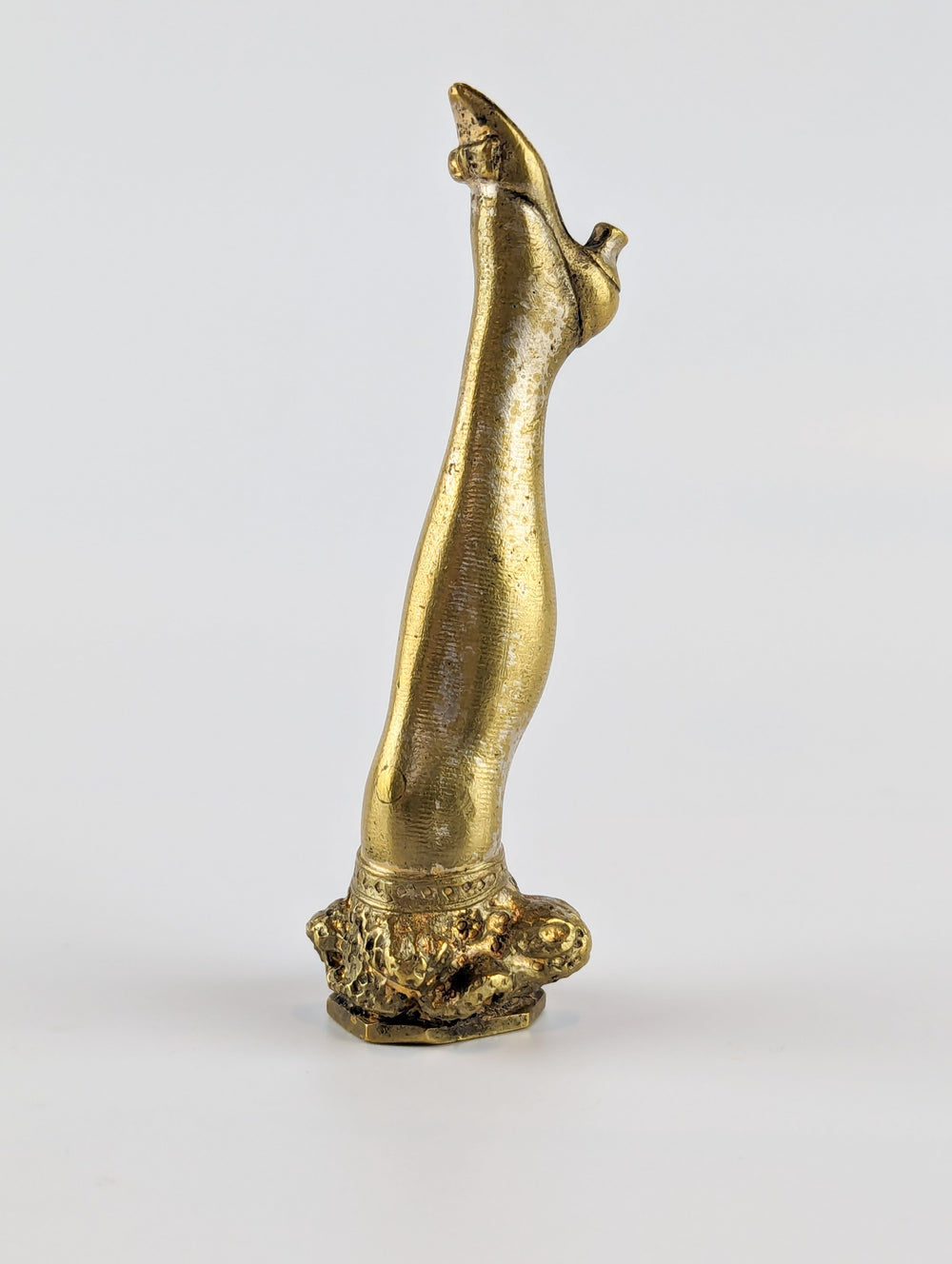 Unusual Lady's Leg Gilt Brass Continental Armorial Desk Seal
