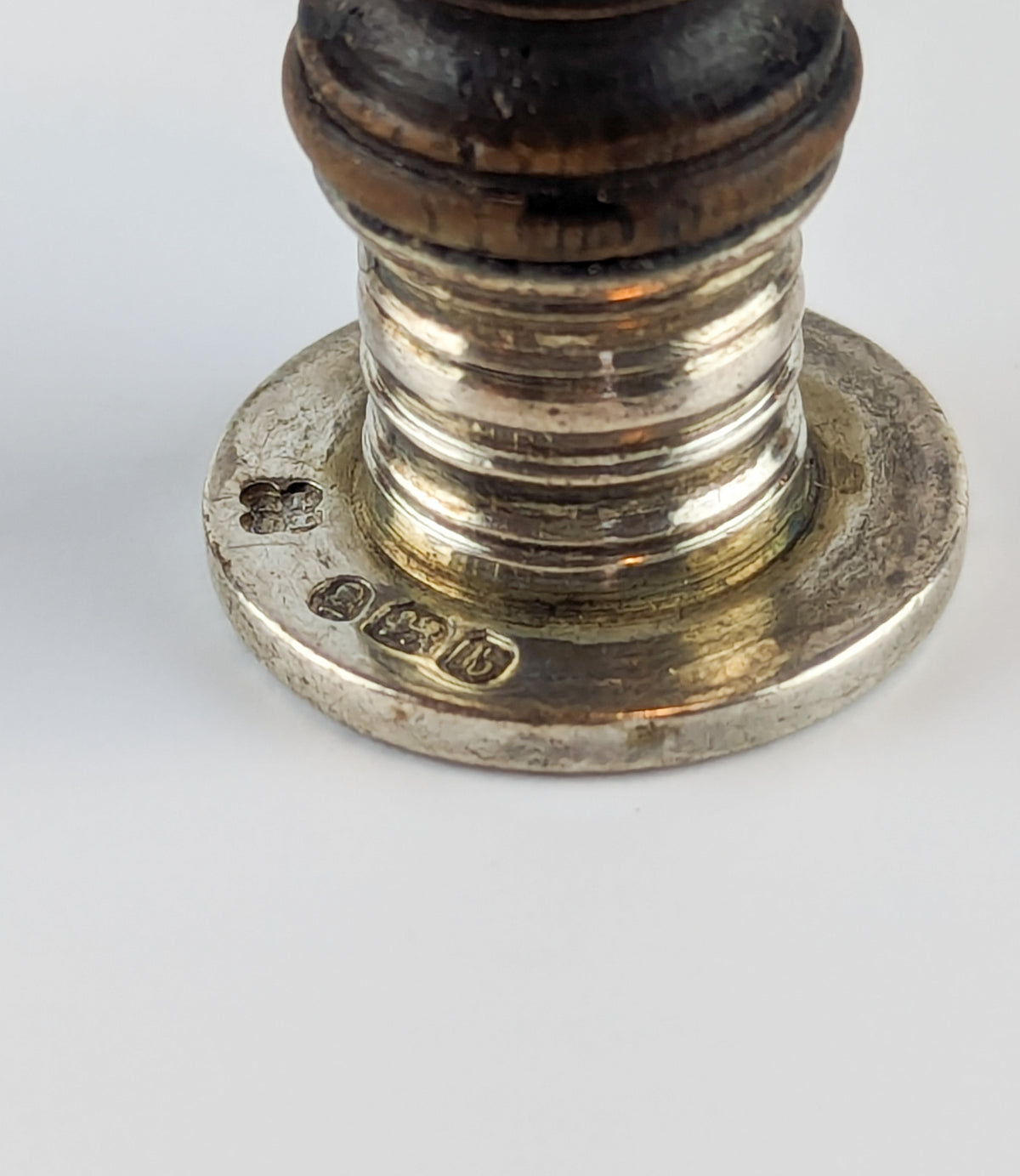 Silver hallmarks on antique wax desk seal