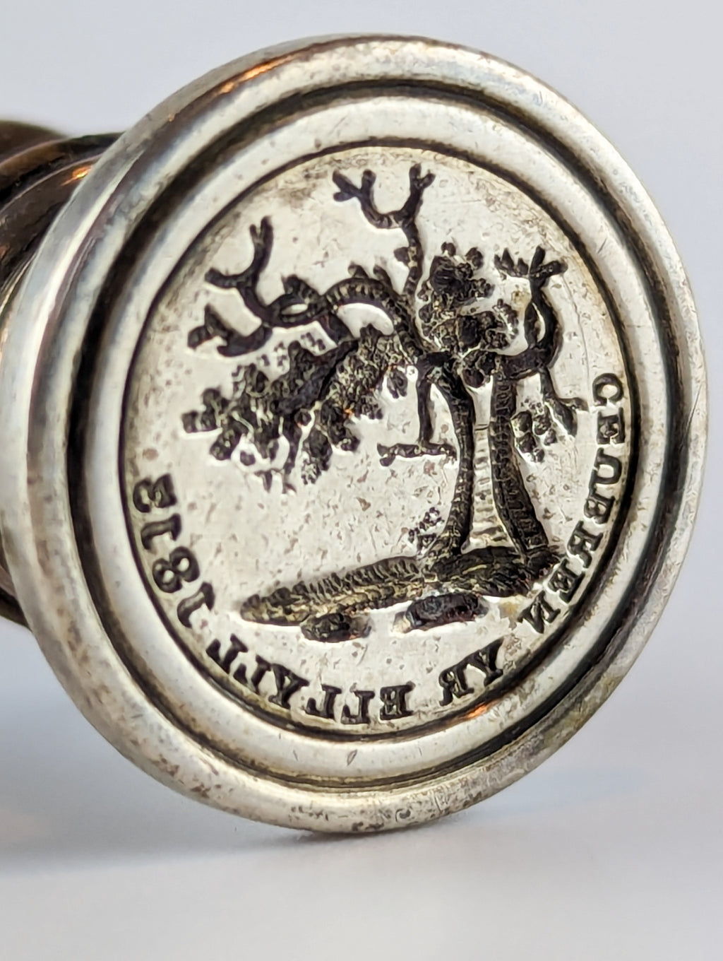 Detail of silver wax seal matrix