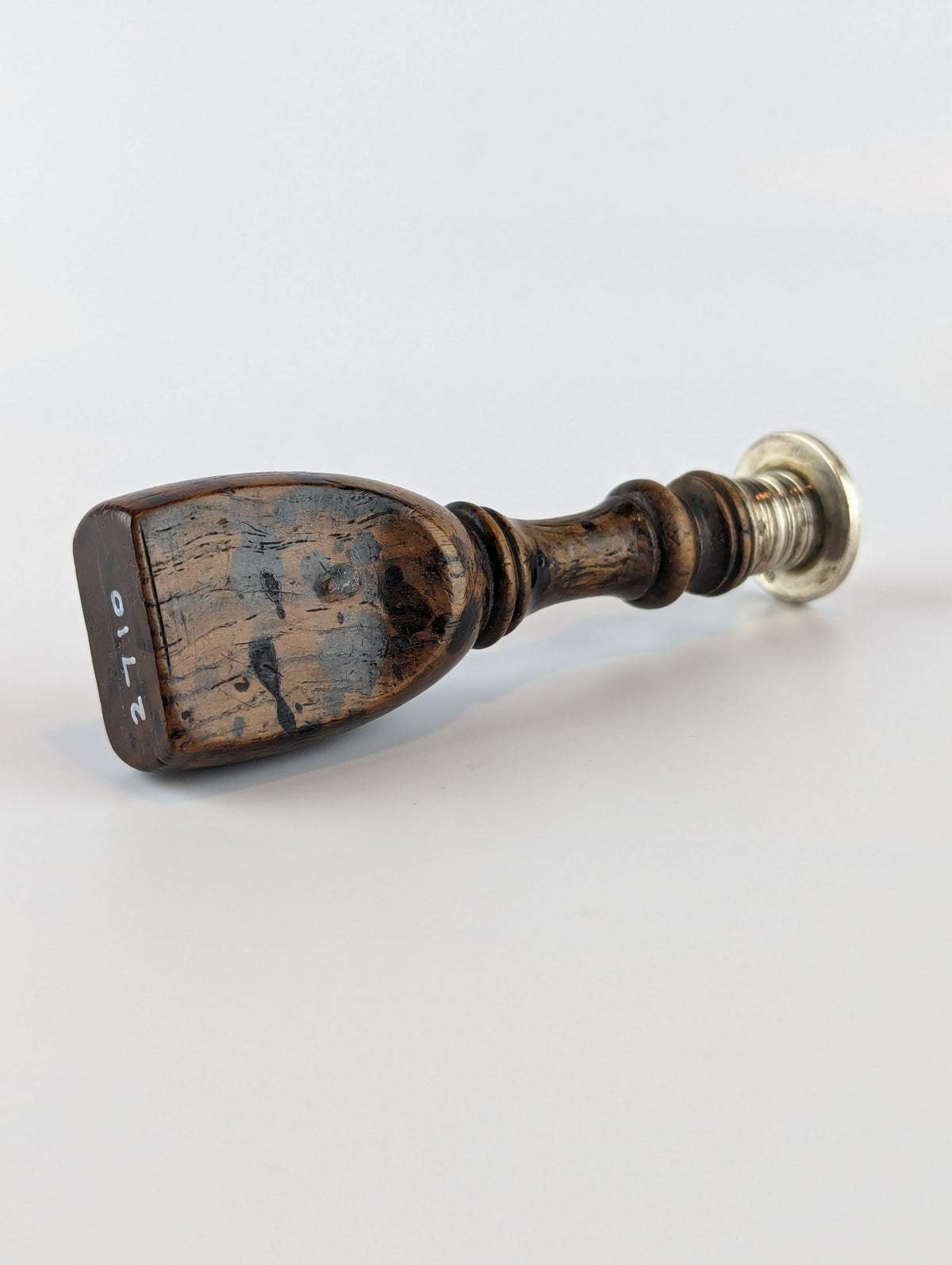 Oak and silver antique desk wax seal