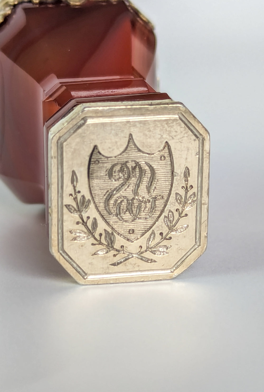 19thC Silver, Gilt & Carnelian Figurine Desk Seal