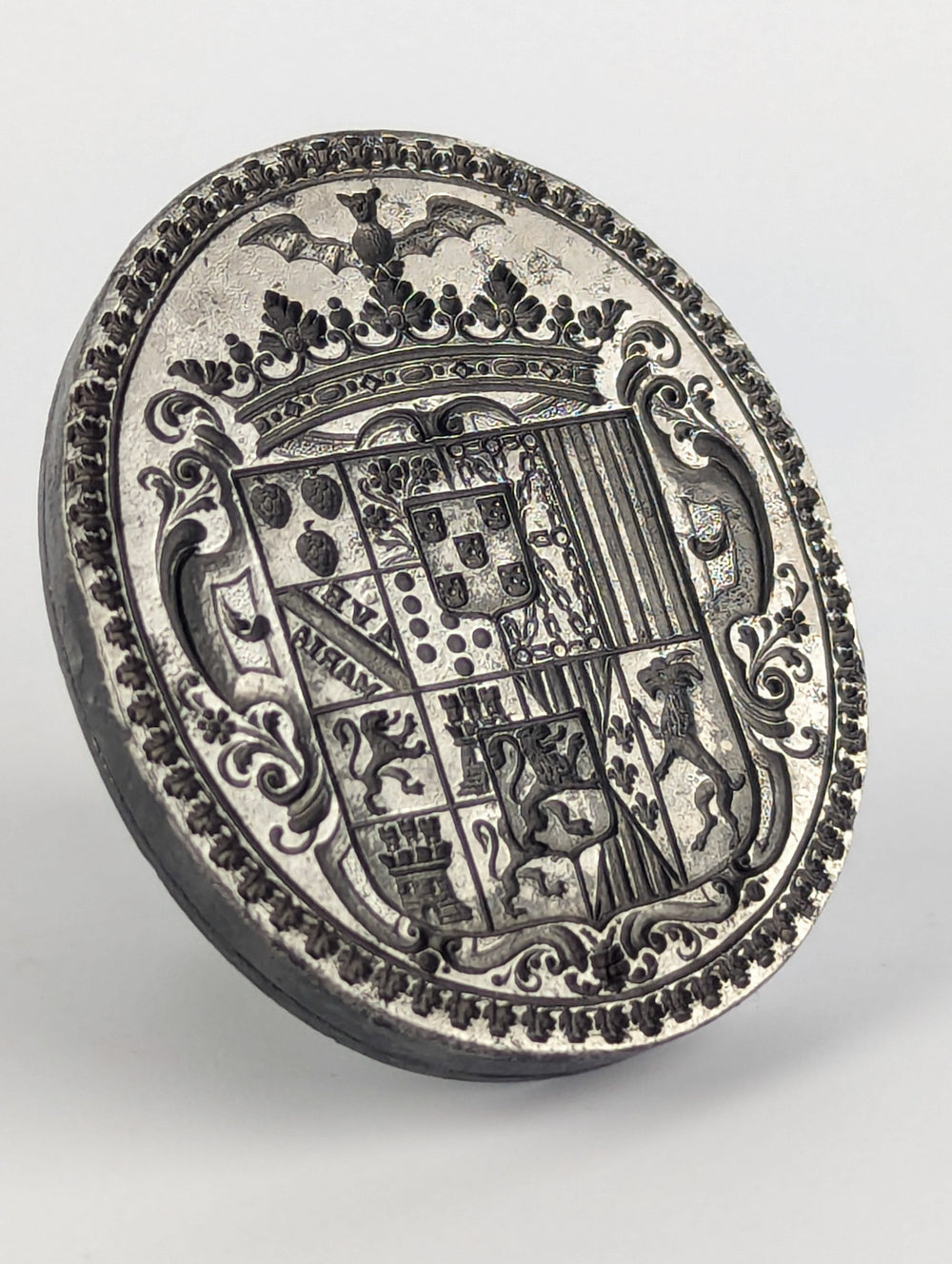 17thc Steel Continental Complex Armorial Desk Seal